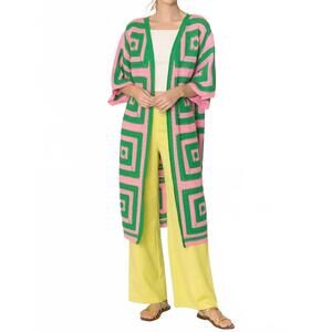 NEW DO EVERYTHING IN LOVE pretty squares crochet midi cardigan in pink green